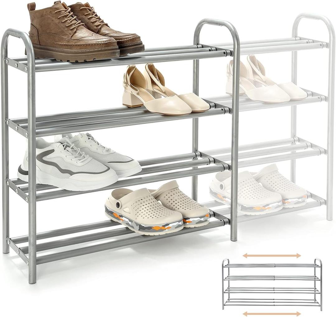 4 Tier Extendable Long Shoe Rack for Closet Shoe Organiser Strong and Sturdy Heavy Duty Metal Shoe Shelf Holds 20+ Pairs (60-100) x 22,5 x 61,5 cm