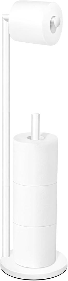 Toilet Paper Holder Stand, Bathroom Toilet Paper Roll Holder Stand with Reserve, Standing Toilet Paper Holder with Storage,Toilet Paper Roll Holder for 4 Rolls, White