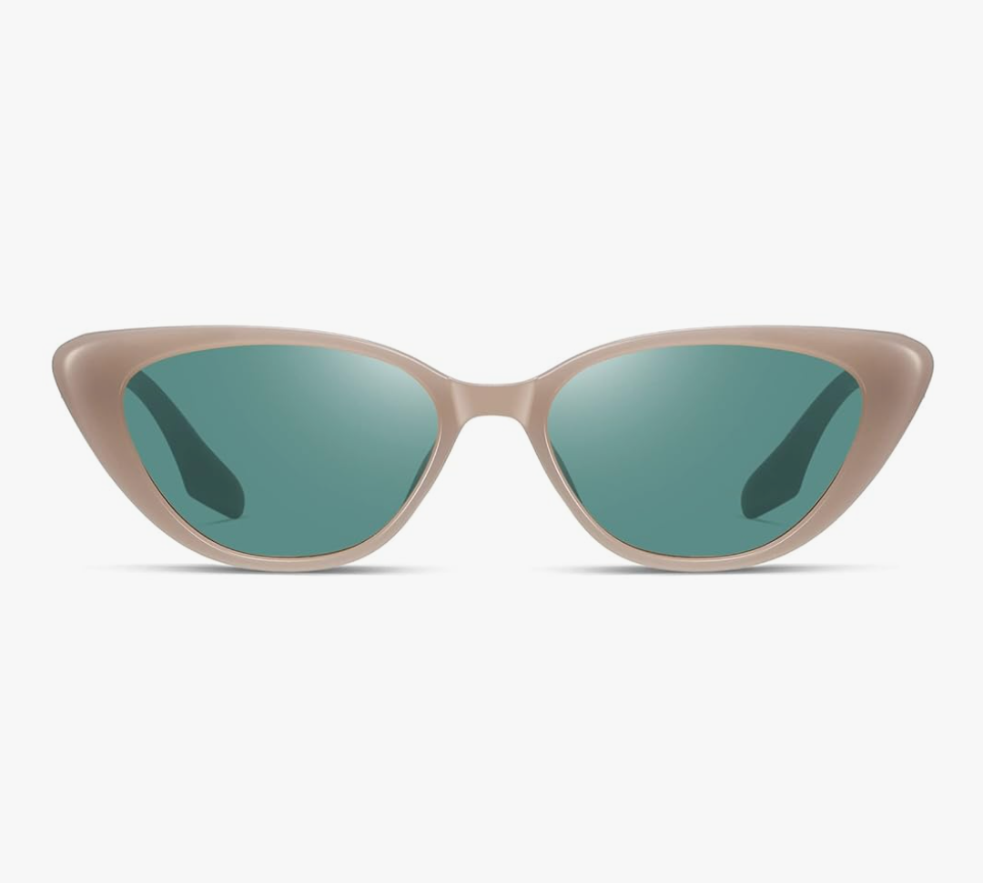 Retro Vintage Narrow Cat Eye Sunglasses for Women 90s Small Chic Style Trendy Sunnies UV400 Protection FZN7514 Brown Green
