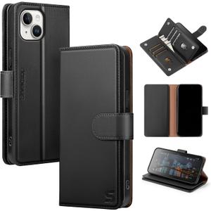 Shieldtop Compatible with iPhone 15 Wallet Case with Card Holder, Women Men RFID Blocking PU Leather Folio Flip TPU Protective Cover Credit Card Slots, Phone Case for Apple 15 6.1", Black