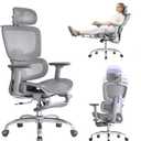 Office Chair with Footrest, Ergonomic Chair with 3D Headrest, Computer Chair with Adjustable Backrest & 3D Armrest, Gaming Chair with Adaptive Lumbar Support, Mesh Backrest & Cushion, Grey