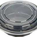 Restaurantware Asporto 16 Ounce To Go Boxes, 50 Microwavable Take Out Food Containers - Clear Plastic Lids Included, Do Not Contain BPA, Black Plastic Catering Food Containers, Disposable, Round