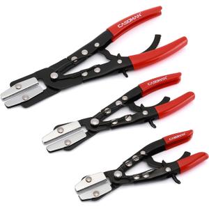 CASOMAN 3PC Hose Pincher Pliers Set, Locking Ratcheting Pliers for Automotive, Radiator, Fuel, Coolant Lines (Red)
