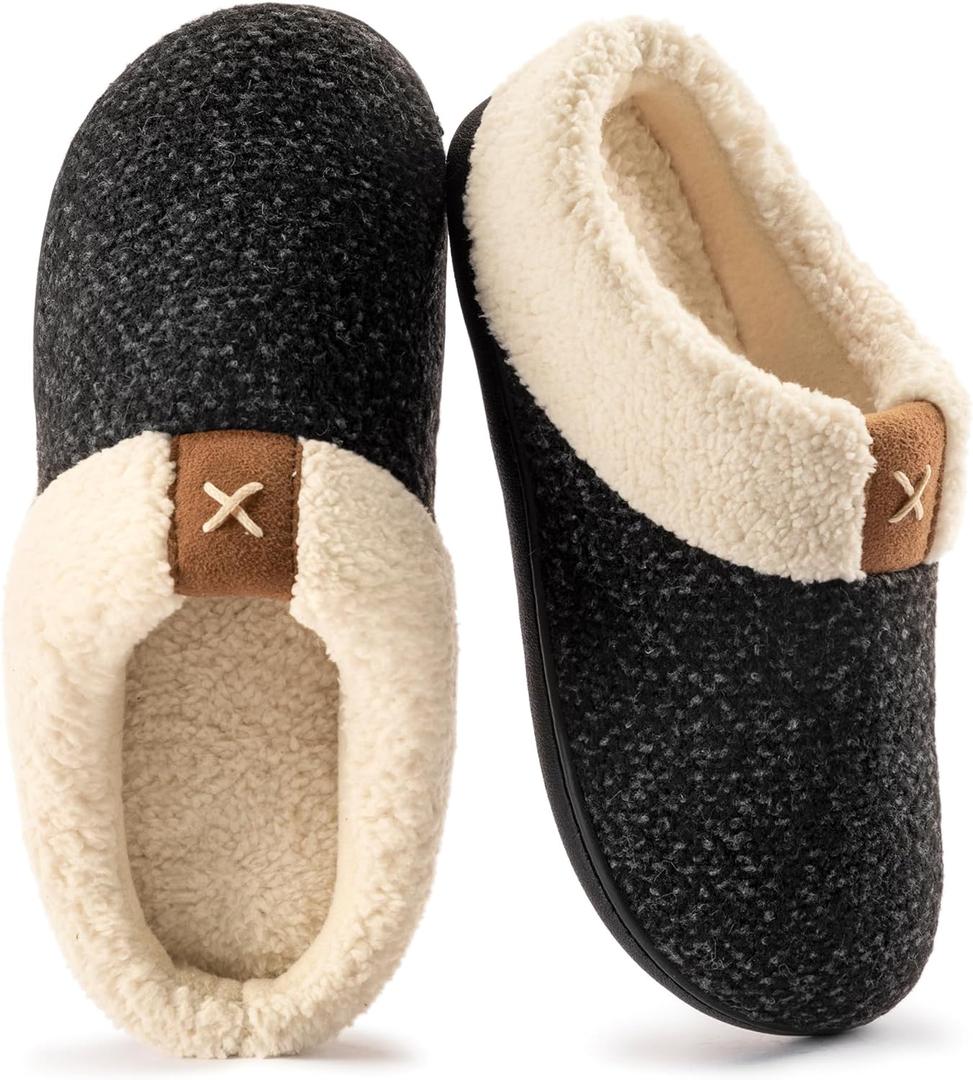 ULTRAIDEAS Women's Indoor Bedroom Slipper with Memory Foam, Gift for Women, Wool-Like House Shoe with Anti-Skid Rubber Sole for Ladies (9-10, Charcoal)