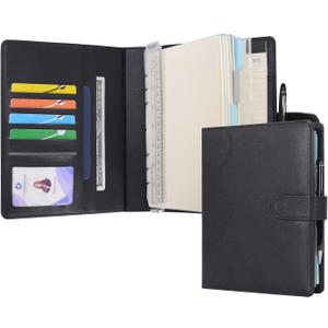 WASON A5 Binder PU Leather Journal Ring Portfolio Lined Notebook Refillable Paper Diary with Removable Clipboard Writing Notepad for Travel Business School Agenda Organizer (Black)