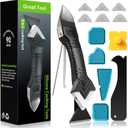 Silicone Caulking Tool, 5 in 1 Caulking Sealant Finishing Tool with Grout Scraper, 6 Exchange Silicone Pads, Adhesive Residue Scraper Seam Repair Kit for Kitchen Bathroom (White)