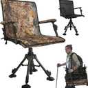 Hunting Chair with Removable Camouflage Cover, 360 Degree Silent Swivel Hunting Seat with Adjustable 4 Legs Height and Armrests, Tool-Free Foldable Ground Blind Chair, Portable Seat