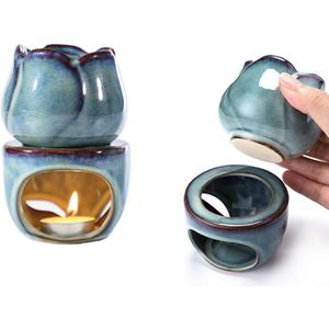 Fragrance Essential Oil Burner Tealight, 2PCS Tea Light Candle Wax Warmer, Lotus Candle Warmer Candle Tealight for Home Bedroom Decor Christmas Housewarming Gift(Blue)