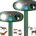 2Pack 2026 Solar Ultrasonic Animal Repellent Outdoor Cat Repellent Devices with Motion Detection&Flash Light Squirrel Rabbit Dog Cat Deterrent,Keep Rodent Chipmunk Raccoon Deer Away for Yard Garden