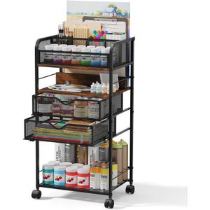 Art cart, 5 Tier Rolling Cart - Utility Cart with Storage Drawer and Wheels, Versatile Art & Craft Organizer for Home, Office, or Studio Ideal for Storing Brushes, Paints