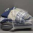 Homzard King Size Comforter Set - 100% Cotton Blue White Tan Quilt King Size,Farmhouse Plaid Striped Bedspread Set,Reversible Lightweight Quilts 3 Pieces