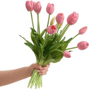 15 Pcs Deep Pink Tulips Artificial Flowers Faux Tulips Real Touch Latex Fake Flower Bouquet for Spring Wedding Home Dcor Centerpiece Arrangements