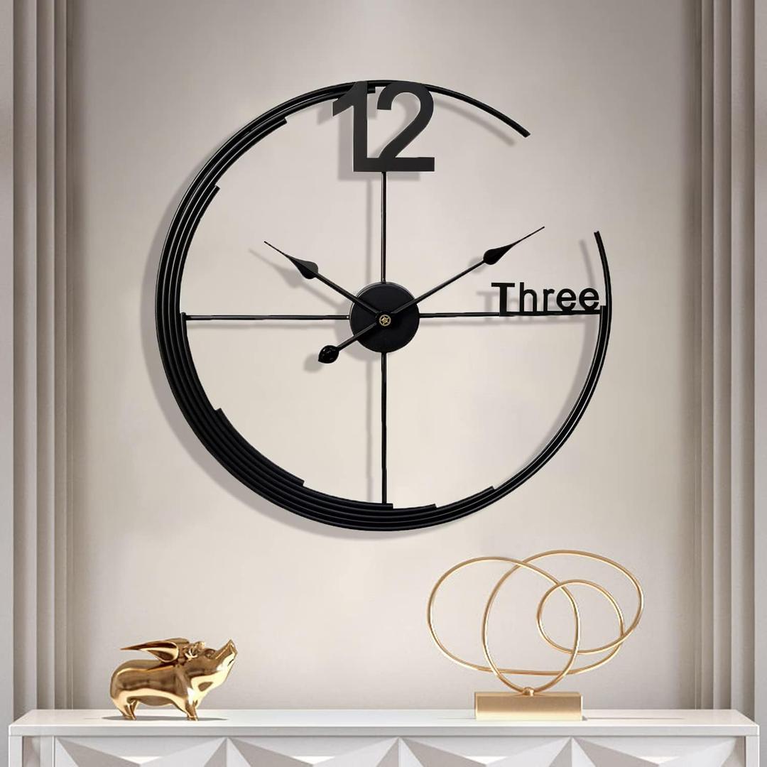 Large Wall Clock, Decorative Modern Wall Clock Round Silent Non-Ticking Battery Operated Clocks for Living Room/Home/Kitchen/Bedroom/Office/School Decor (Black, 30 inch)