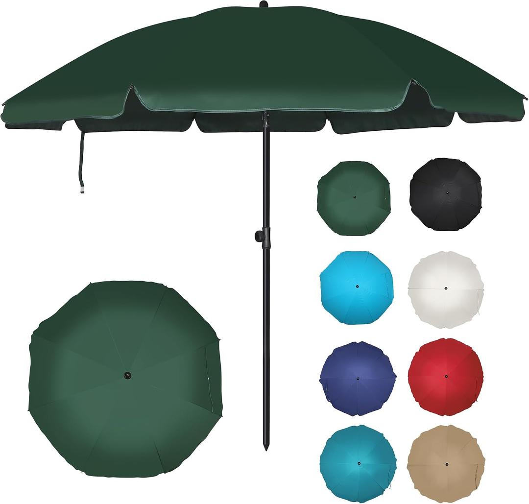 6.5ft Patio Umbrella with Push Button Tilt & Height Adjustable, UV50+ Sun Protection with Sturdy Fiberglass Ribs & Iron Pole, Market Umbrella for Outdoor Table Garden Backyard Beach