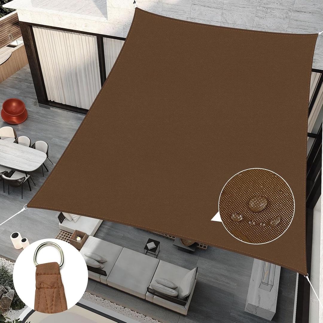 Upgrade 8'x10' Sun Shade Sail Rectangle Canopy, Water Resistant & UV Block Sunshade for Outdoor Patio Lawn Beach Garden Carport Backyard Deck Pergola, Brown