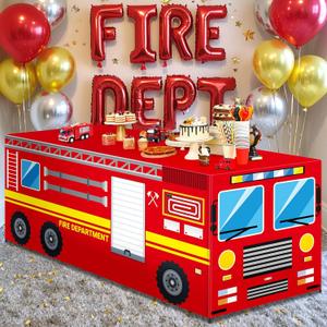 6 Ft Firetruck Tablecloths Birthday Party Decorations Firefighter Theme Table Cover Washable Fabric Polyester Fire Rectangle Department Table Covers Protector for School Birthday Party Decorations