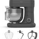 Martha Stewart Stand Mixer,12 Speed, Tilt-Head, 5.3QT Stainless Steel Bowl, Splash Guard with Pour Chute, Whisk, Dough Hook, Flat Beater,Electric Kitchen Baking Mixer, Bread, Cake, Whip, Caviar Gray