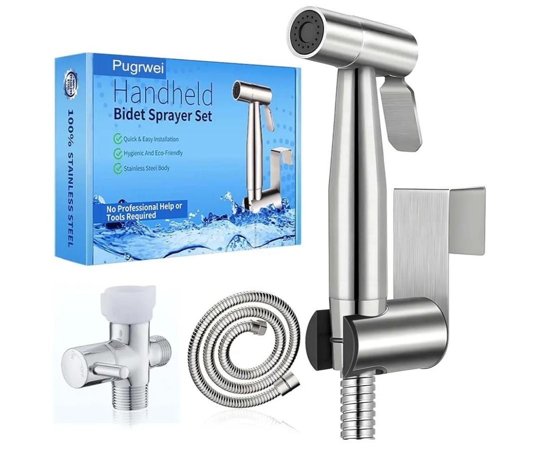 New Version Handheld Bidet Sprayer for Toilet, Premium Stainless Steel Bathroom Bidet Sprayer Set, Baby Cloth Diaper Sprayer with Superior Complete Spray Hoses Kit, Support Wall or Toilet Mount