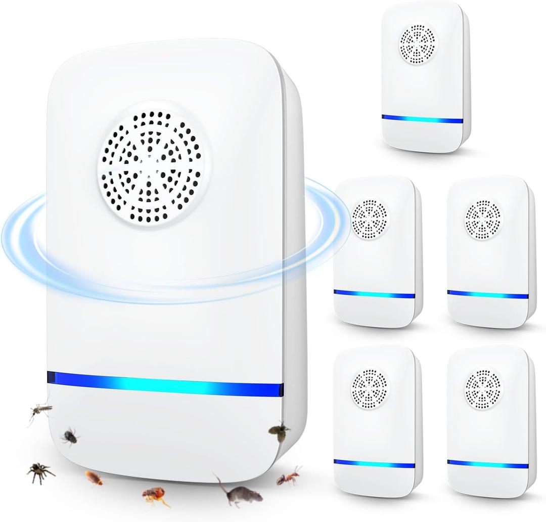 Ultrasonic Pest Repeller 6 Pack  2025 Upgrade with Night Light, Indoor Rodent & Insect Control for Mice, Roaches, Spiders, Safe for Children & Pets