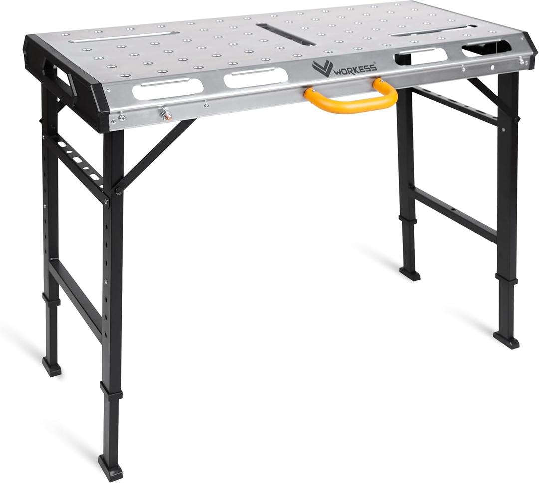 Metal Welding Table Folding 1000 lbs Load Capacity Heavy Duty Steel Construction Workbench for Welding Adjustable 7 Level Height (WB065)