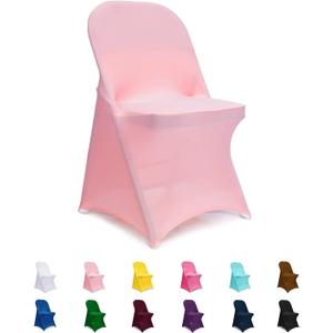 Jieqier Folding Chair Covers - Spandex Universal Slipcovers, 6 PCS Light Pink for Banquet & Wedding Events