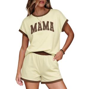 ASTANFY Mama Shirt Womens 2 Piece Skort Set Color Block Short Sleeve Top Lounge Matching Pajama Sets Casual Summer Outfit