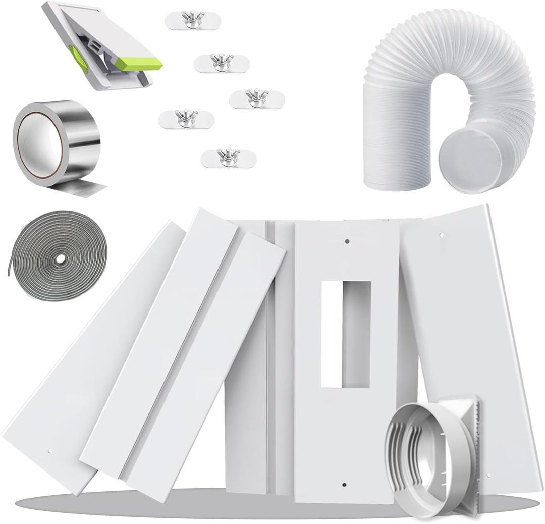 Gulrear 95"Sliding Door AC Vent Kit with  5.1"Extendable Hose Security Lock & Weather Stripping Universal 5.0/5.9 Inch Coupler for Sliding Glass/Window Portable AC Energy Saving Airtight Seal System (Max Height 95" with  5.1"Hose)