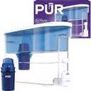 PUR 30-Cup Water Filter Dispenser with 1 Genuine PUR Filter, Large 30-Cup Capacity, 2-in-1 Powerful, Faster Filtration, Lasts 2 Months or 40 Gallons, Dishwasher Safe, White/Blue (DS1800Z)