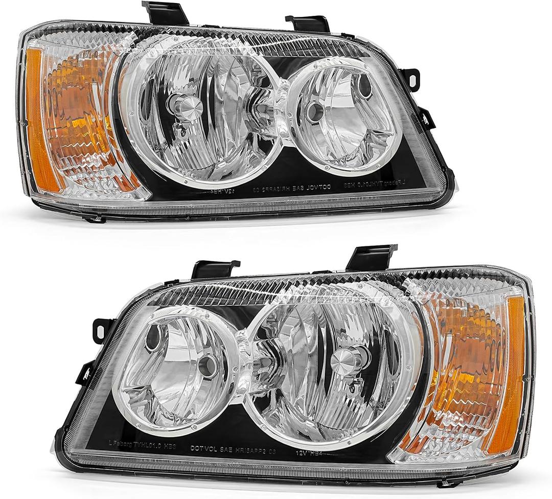 Headlight Assembly for 2001 2002 2003 Toyota Highlander with Clear Lens Chrome Housing Amber Reflector Replacement Left Right Pair