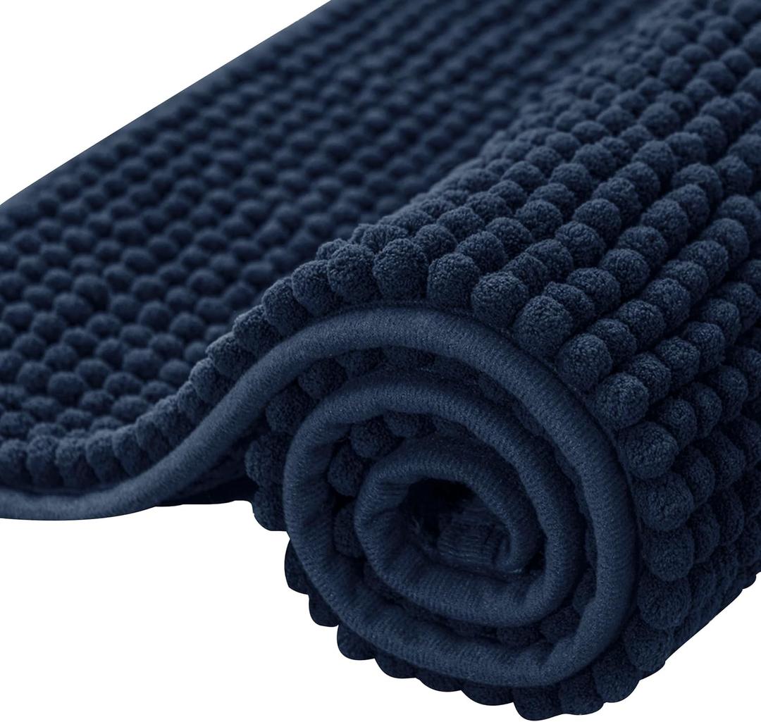 SUBRTEX Bathroom Rugs Chenille Bath Rug Soft Short Plush Bath Mat Soft Shower Mat Water Absorbent Shower Mat Quick Dry Machine Washable(Navy,16" x 24")