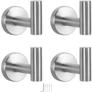 NearMoon Bath Towel Hooks- SUS 304 Stainless Steel Robe Hook Holder, Heavy Duty Coat Hook for Bathroom Livingroom Hotel Kitchen Garage, Wall Mounted- 4 Pack (Brushed Nickel)