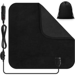 Tuanse 16 x 16 Inches Car Electric Blanket 12 Volt Heated Car Blanket with Temperature Controller and Black Storage Bag Cold Weather Tailgating and Emergency Kit(Black,Blank)