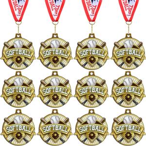 Ecation 12 Pcs Softball Medals 2 Inch T-Ball Team Medal Awards Softball Metal Medals Gold Baseball Sports Award Medals with Neck Ribbon for Kids(Softball)