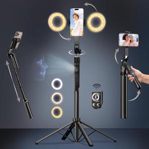 Extendable Auto Face Tracking Tripod 360 Rotation,70"",Camera Mount with Selfie Light and Remote for Gesture Control Smart Shooting Camera Mount with Selfie,No Need Application