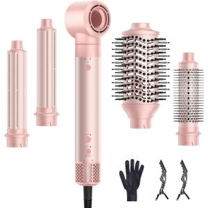 5 in 1 Hot Air Styler, Hair Dryer Brush with Auto Wrap Curler, 110,000 RPM High-Speed Blow Dryer Styler, Frizz-Free Styling for All Hair Types-Straight, Wavy & Curly, No Heat Damage, 1200W