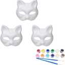 3 Pcs DIY Cat Fox Mask Paintable Blank Role Playing Halloween White Hand Painted Masks，Ages 14 +