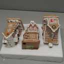 Set of 3 Gingerbread Candy Houses in Clay Dough Resin with Frosted Snow LooK, 5 to 6 Inches Tall, Christmas Village Decor, Brown White