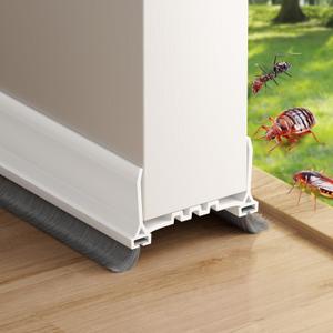 Door Sweep 38" Cuttable, Innovative Double-Layer Design with Brush Under Door Draft Stopper for Bottom of Door, Tool-Free Install Bottom Door Seal, Reusable Door Draft/Noise Blocker, White