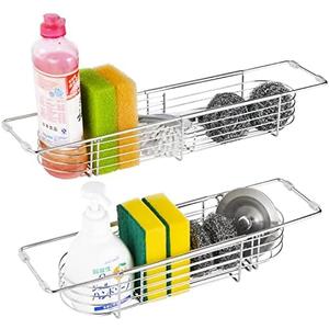 304 Stainless Steel Expandable Sink Storage - Adjustable Drain Rack with Breathable Drainage (14in-18in)