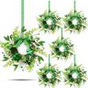 6 PCS Mini St. Patrick's Day Glitter Shamrocks Wreath for Front Door St. Patrick's Day Kitchen Cabinet Wreaths Decorations with Ribbon Small Lucky Green Irish Clover Berry Wreath for Porch Wall Window