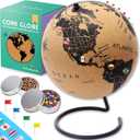 Large Cork Globe 12.6" Tall | World Travel Map with Metallic, Colored & National Flags Push Pins | 3D World Map Pin Board for Home or Office | Unique Gift for Travelers, Couples & Families (Black)
