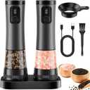 Electric Salt and Pepper Grinder Set - Rechargeable Salt Grinder with Led Power Display - Automatic Pepper Grinder with Storage Base - Pepper Mill with Light for Kitchen