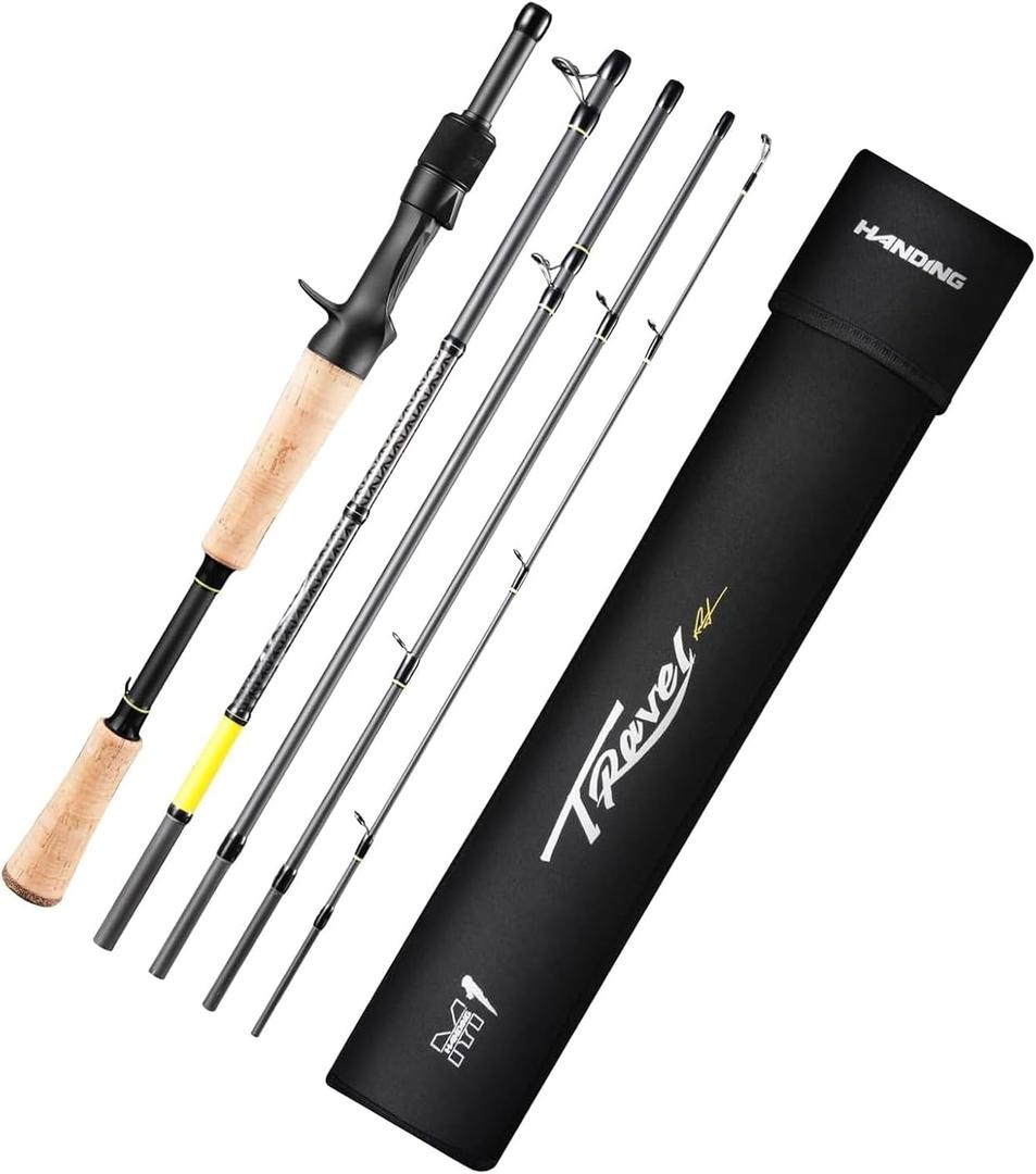 HANDING M1 Travel Rod Travel Baitcaster Rod 5-Piece Travel Fishing Rod 6'6" for Largemouth Smallmouth Walleye Pickerel