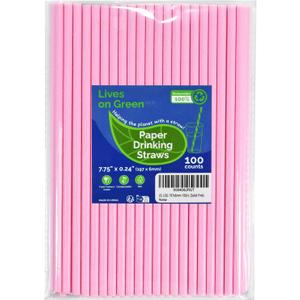 Solid Pink Disposable Paper Drinking Straws 7.75 inch 100 Counts - for Party, Cocktails, Cake Pops, Bars, Restaurants, 7.75" x 0.24"