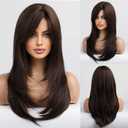 HAIRCUBE Long Layered Synthetic Hair Wigs for Women with Bang(Dark Brown)