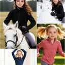 Girls Long Sleeve Shirts Horse Riding Equestrian Fleece Jackets Thermal Shirt Half Zip Pullover Kids Sweatshirts (Black, L)