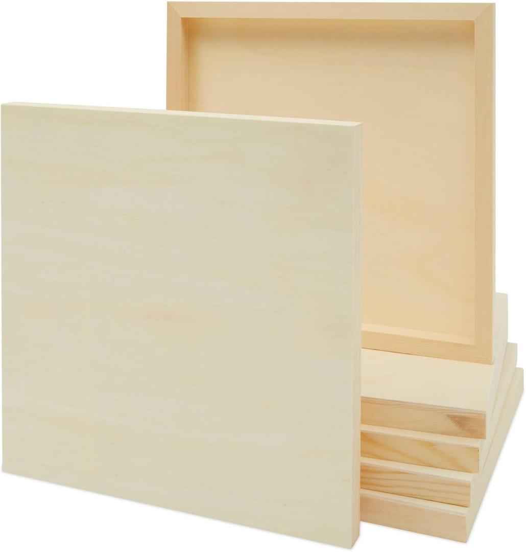Bright Creations Wood Squares for Crafts - 12 x 12 in, 6 Pack, Unfinished Pine - Painting Panels & Cradle Boards for Art - Wood Art Panels