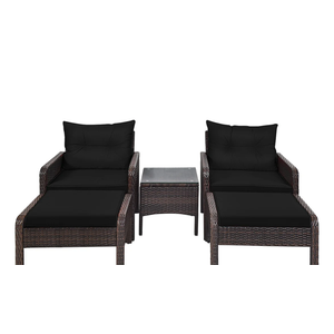 5 Pieces Patio Rattan Sofa Ottoman Furniture Set with Cushions, Black