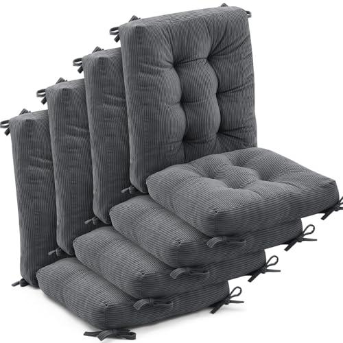 Juexica 4 Set Outdoor Patio Chair Cushions Corduroy Seat High Back Tufted Pillow Replacement Rocking Patio Chair Pads for Outdoor Indoor Home Office(Dark Gray)