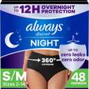 Always Discreet Adult Incontinence Overnight Underwear for Women, Small/Medium, Up to 100% Bladder Leak Protection, 48 Count (3 Packs of 16)